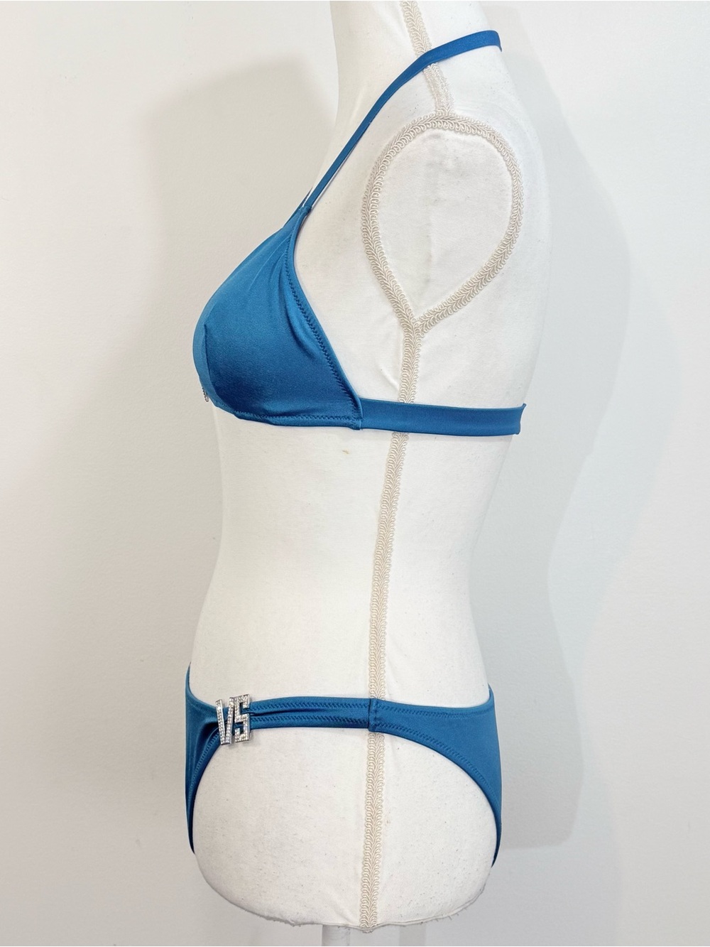 Victoria’s Secret Blue Rhinestone VS Logo Bikini Set Size Medium - Picture 2 of 15